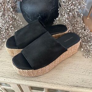 Free People Black and Tan Platform Slides